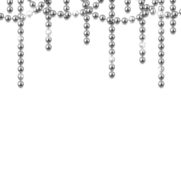 Cornice decorativa con perline d'argento realistiche lucide, gioielli, vec — Vettoriale Stock