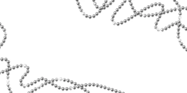 Cornice decorativa con perline d'argento realistiche lucide, gioielli, vec — Vettoriale Stock