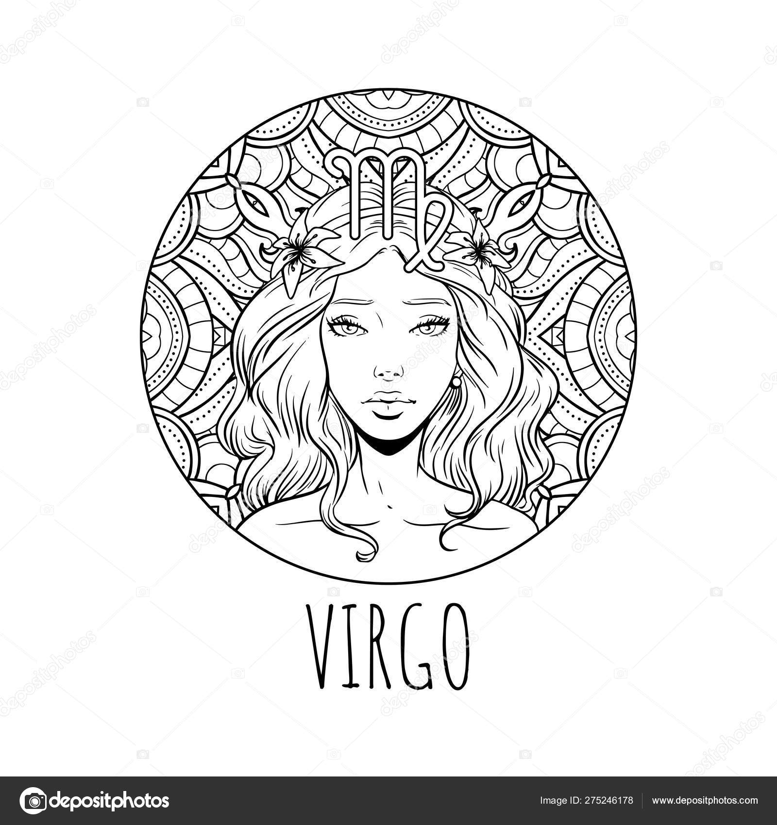 Virgo Zodiac Sign Artwork, Adult Coloring Book Page, Beautiful H.