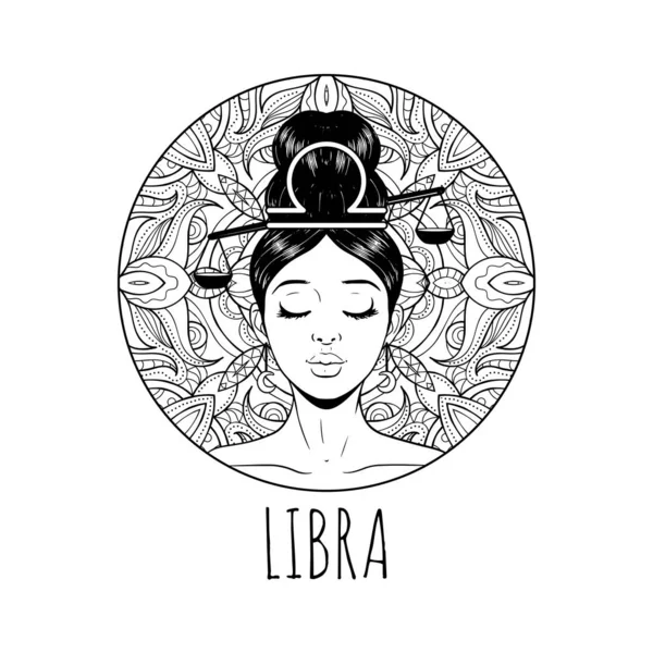 Libra segno zodiacale opere d'arte, adulto da colorare libro pagina, bella h — Vettoriale Stock