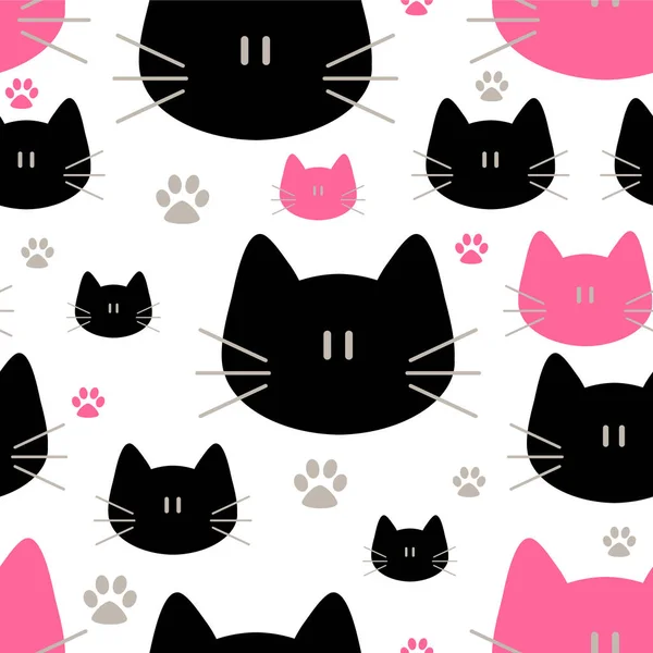 Niedlichen Katzen nahtlose Muster, süße Miezekatze, Textur für Tapeten, — Stockvektor