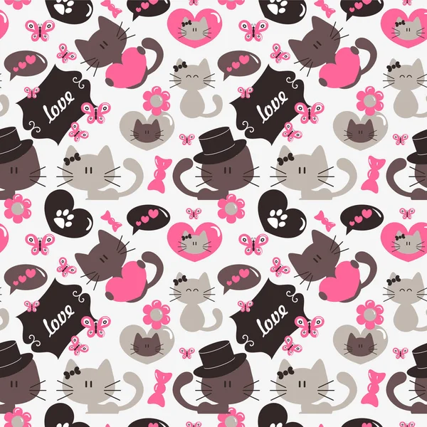 Cute cats seamless pattern, sweet kitty, texture for wallpapers, — Stock Vector