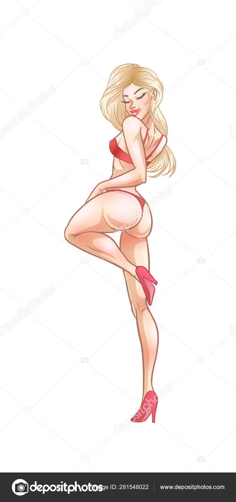 Beautiful young blonde woman dancing in red underwear, hot sexy Stock Vector by ©littlepaw 281548022