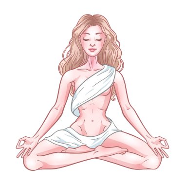 Lotus genç meditasyon yogi kadın beyaz sırt izole poz