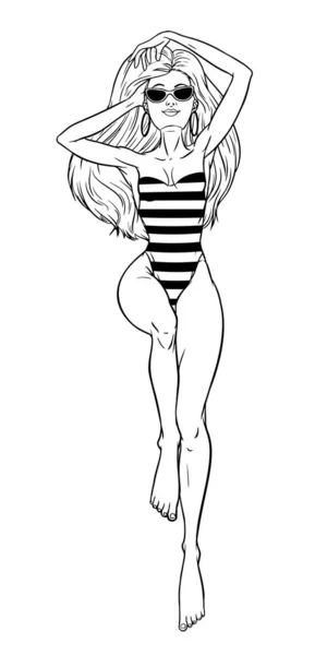 Giovane bella donna bionda in costume da bagno. Spiaggia ragazza pin-up, bik — Vettoriale Stock