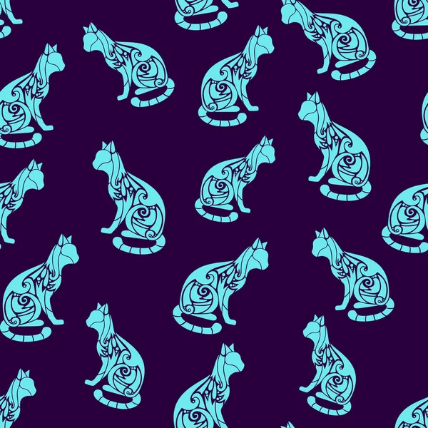 Bezešvé vzory s ozdobnými zdobenými roztomilou kočičí siluety. Te — Stockový vektor