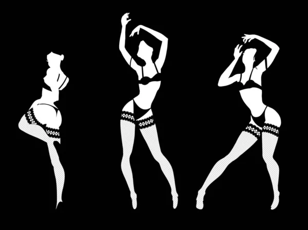 Set of sexy women silhouettes in underwear, club burlesque perfo — Stock Vector