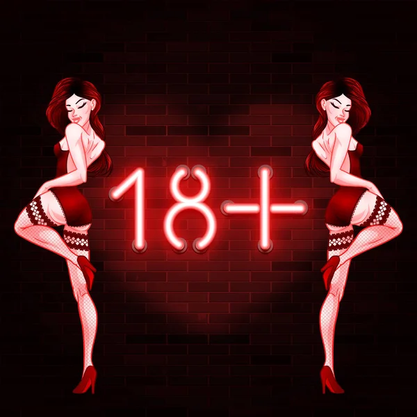 18 + plakát se dvěma krásnými sexy ženami v prádle, sexuální obchod p — Stockový vektor