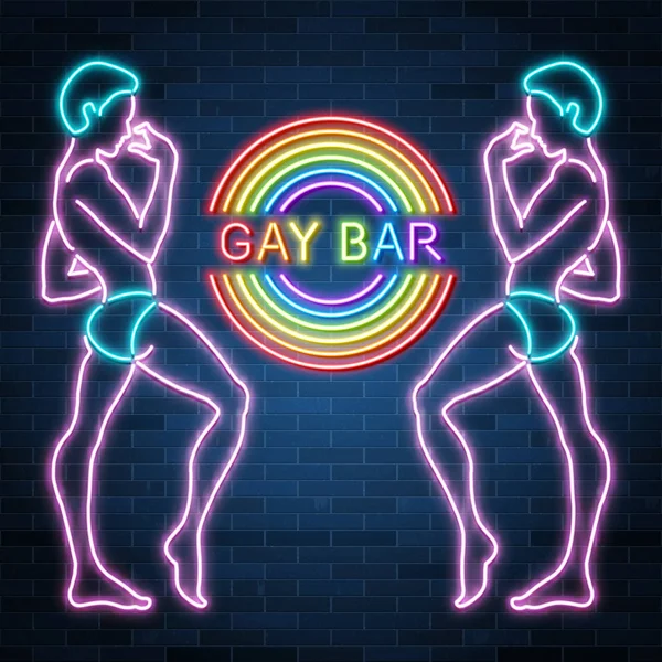 Gay bar neón banner sexy chico figura hombre silueta discoteca , — Vector de stock