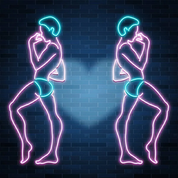Neon silhouette banner, sexy ragazzi figura, uomo silhouette, nightc — Vettoriale Stock