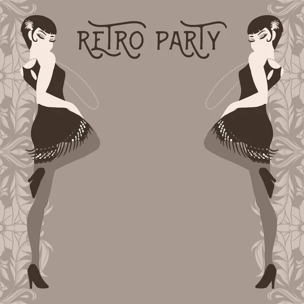 Retro party card, young woman dressed in 1920s style, flapper gi — Stock Vector