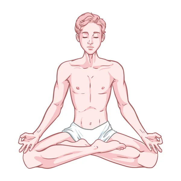 Jovem meditando yogi homem em pose de lótus isolado no branco backgr — Vetor de Stock