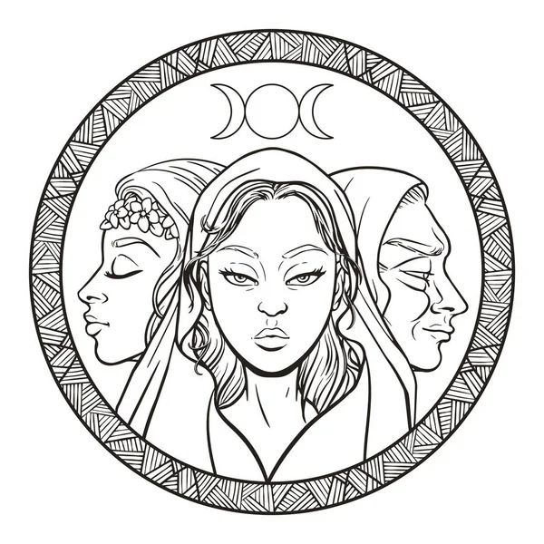 Triple diosa como doncella, madre y bruja, hermosa mujer, sym — Vector de stock