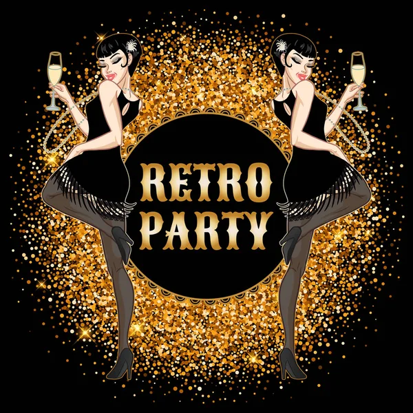 Retro party karty, Młoda piękna kobieta ubrana w 1920s stylu h — Wektor stockowy