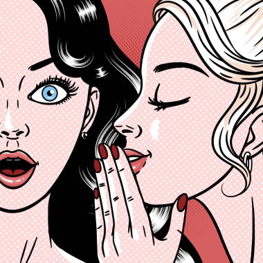 Comic style beautiful young women gossiping, surprised expressio clipart