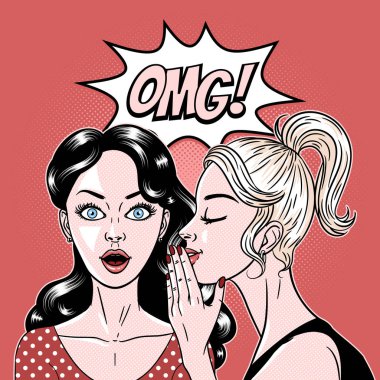 Komik tarzı güzel genç kadın dedikodu, sürpriz expressio