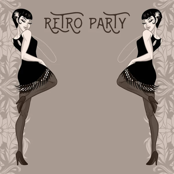 Retro Party Karte Junge Frau Stil Der 1920Er Jahre Gekleidet — Stockvektor