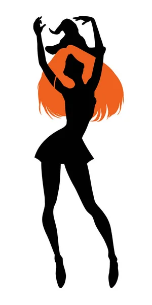 Schöne junge Hexe Frau tanzen, sexy Mädchensilhouette, hallo — Stockvektor