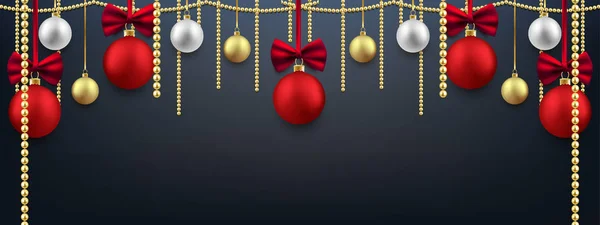 Kerstmis en Nieuwjaar achtergrond versierd met kleurrijke ballen — Stockvector