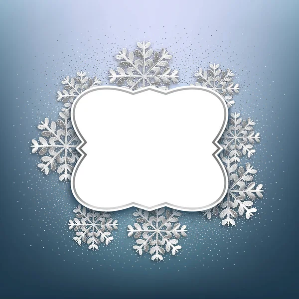 Merry Christmas Decoratief frame met glitter en sneeuwvlokken, BL — Stockvector