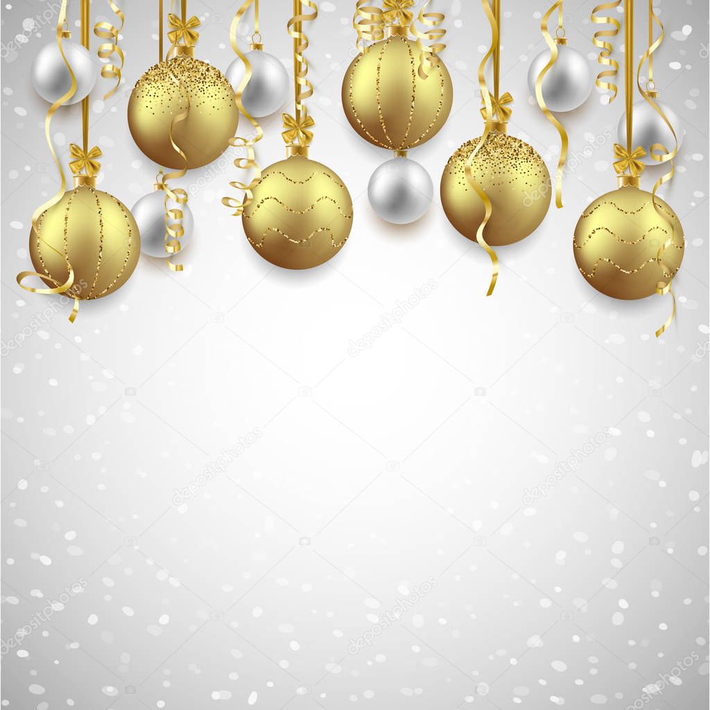 Christmas and New Year background decorated with shiny balls and