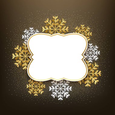 Glitter ve kar taneleri ile Merry Christmas dekoratif çerçeve, bl