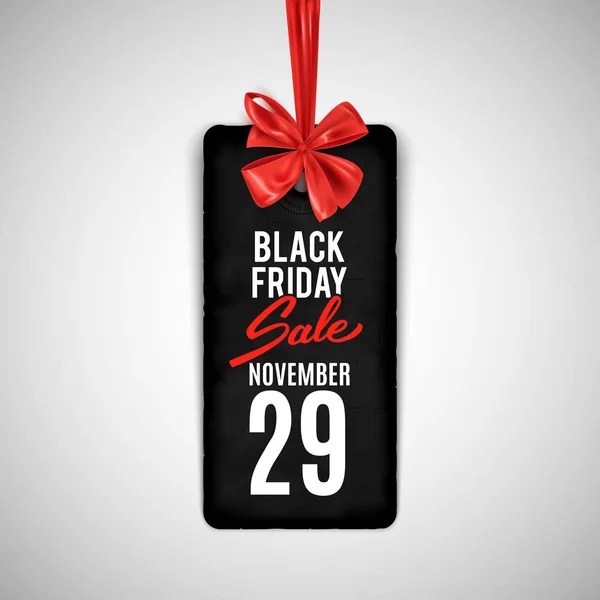 Black friday advertisement, sale tag with decorative bow, vector — Stock Vector