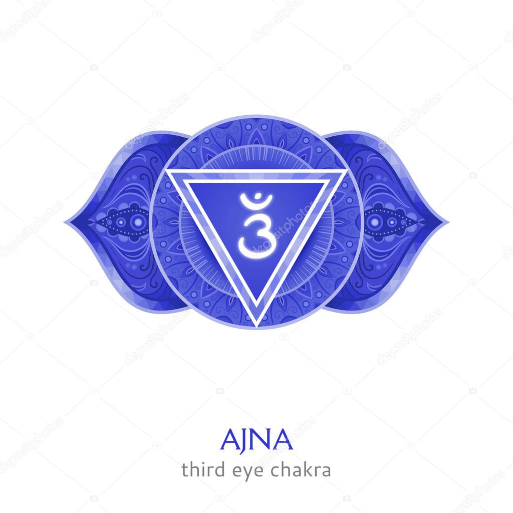 Ajna, third eye chakra symbol. Colorful mandala. Vector illustration
