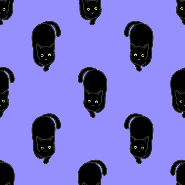 无缝隙图案与可爱的黑猫 包装材料 网页背景 矢量图解的纹理 — 图库矢量图片