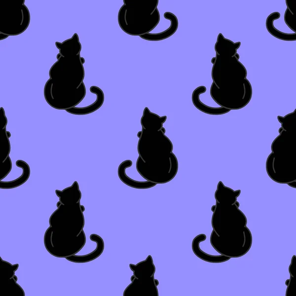 无缝隙图案与可爱的黑猫 包装材料 网页背景 矢量图解的纹理 — 图库矢量图片