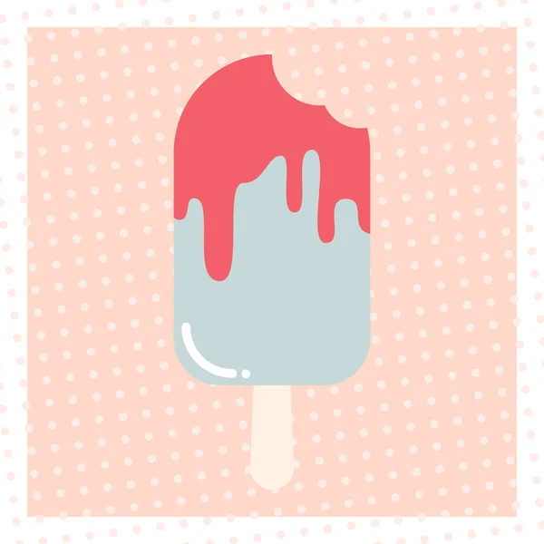 Ice Cream Popsicle Melted Bite Mark Polka Dotted Background — Stock Vector