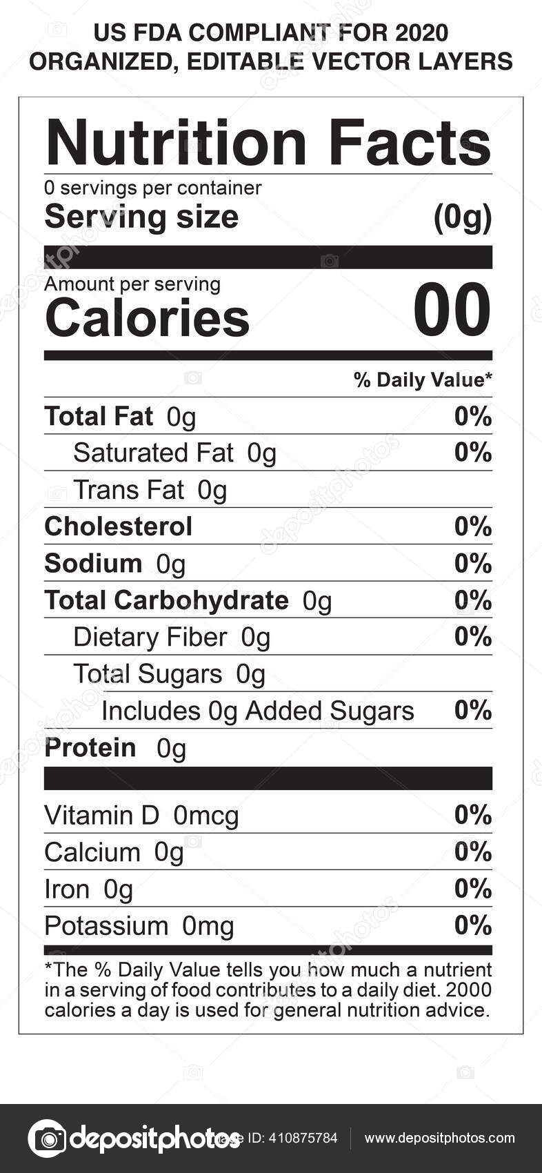 Editable Nutrition Facts Label Template Fda Compliant Stock Vector