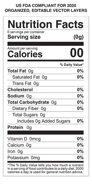 Modèle Étiquette Valeur Nutritive Modifiable Fda Conforme 2020 — Image vectorielle