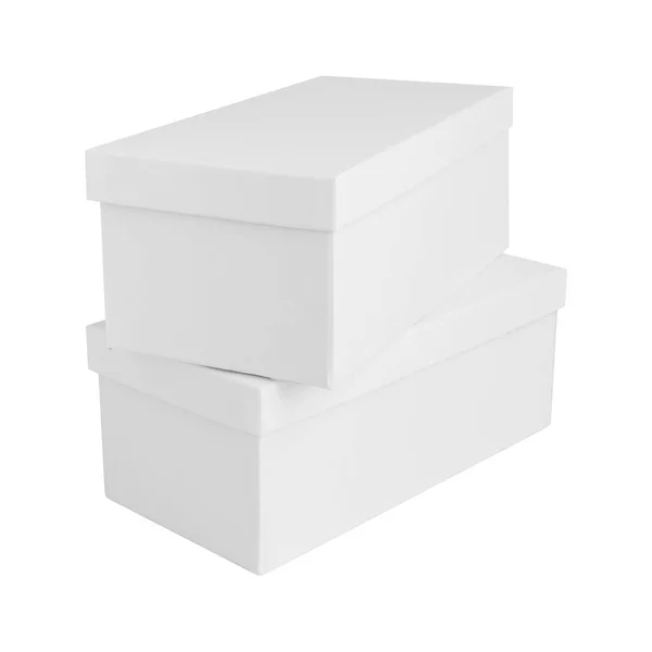 Dos Cajas Cartón Blanco Aisladas Sobre Fondo Blanco Diseño Maqueta —  Fotos de Stock