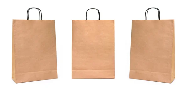 Recycled Craft Paper Shopping Bag White Background — Stock Photo, Image