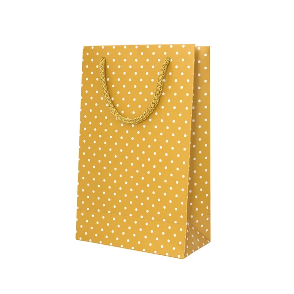 Yellow Polka Dot Paper Bag Isolated White Background Clipping Path — Stock Photo, Image