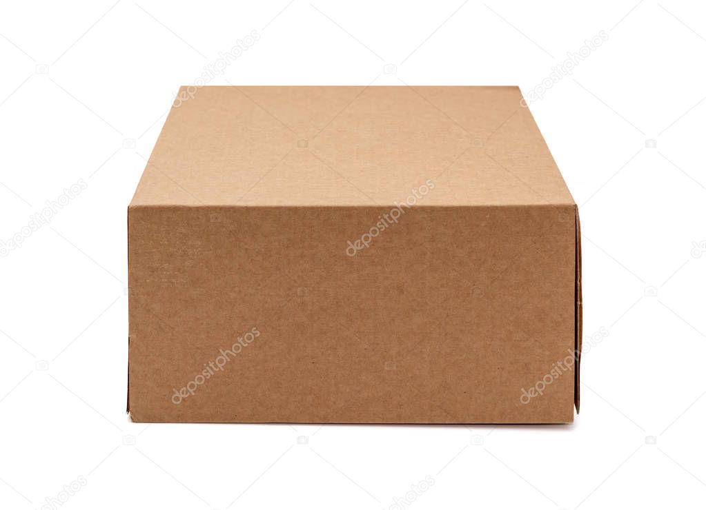 Kraft cardboard box isolated on white background. Box mockup design.