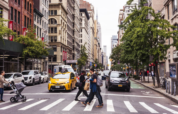 NEW YORK, USA - September 23, 2018: FIFTH AVENUE (5th Ave) is the most famous street of New York. 5th AVE is best known as an unrivaled shopping street. Manhattan, New York City, USA.