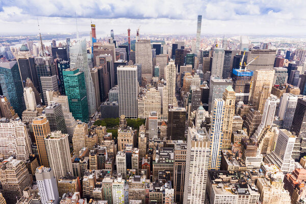 MANHATTAN, NEW YORK CITY. Manhattan skyline and skyscrapers aerial view. New York City, USA