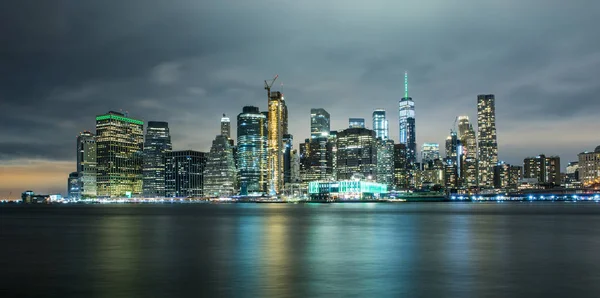 Manhattan Panoramic Skyline Night Brooklyn Bridge Park New York City — Stock Photo, Image