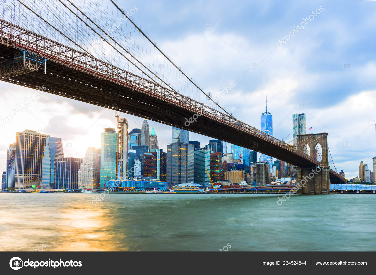 Pont Brooklyn Coucher Soleil New York City Usa Pont Brooklyn