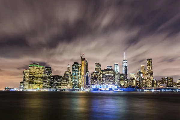Manhattan Panoramic Skyline Night New York City Usa Office Buildings — Stock Photo, Image