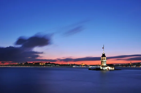 Romantyczny Krajobraz Zachodu Słońca Stambule Stambuł Bosfor Widok Wieżę Panny — Zdjęcie stockowe