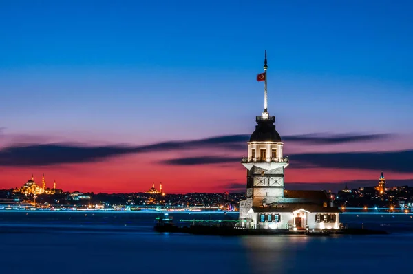 Torre Doncella Con Cielo Atardecer Estambul Turquía Kiz Kulesi Uskudar —  Fotos de Stock