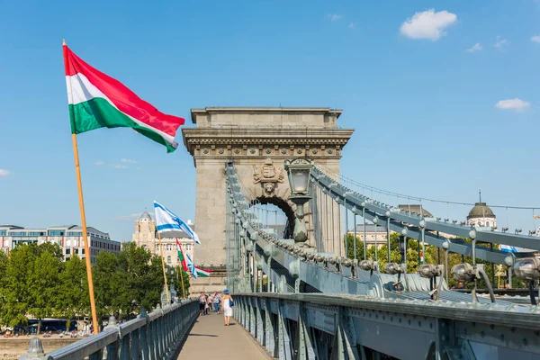 Цепной Мост Szechenyi Lanchid Ночью Будапешт Будапешт Венгрия — стоковое фото