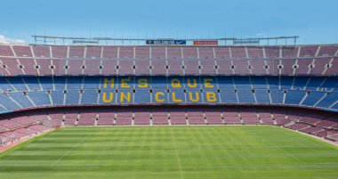 Barcelona, İspanya - 28 Mayıs 2016: Kamp Nou. Nou Kampı 'nın panoramik manzarası. Futbol kulübü Barcelona 'nın stadyumu..