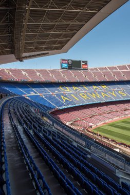 Barcelona, İspanya - 28 Mayıs 2016: Kamp Nou. Nou Kampı 'nın panoramik manzarası. Futbol kulübü Barcelona 'nın stadyumu..