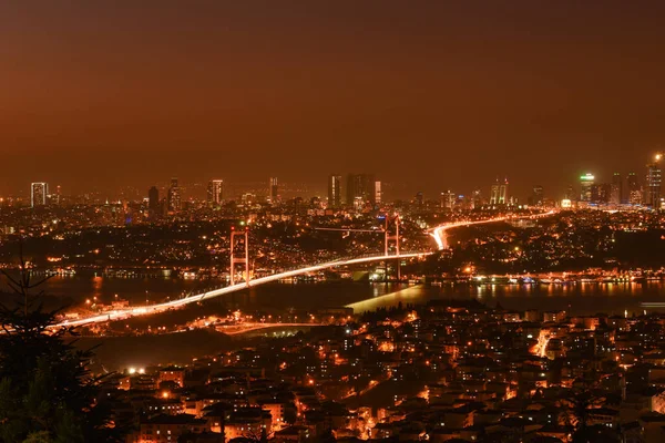Istanbul Bosphorus Bridge Sunset 15Th July Martyrs Bridge Night View — Stock Photo, Image