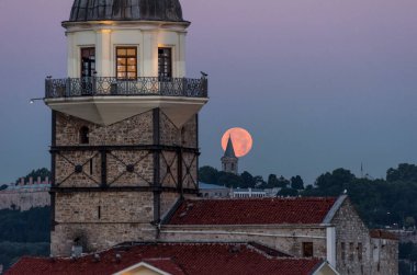 Maiden's Tower with moonset fullmoon view. Istanbul, Turkey (KIZ KULESI - USKUDAR) clipart