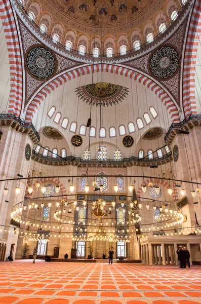 Istanbul Turkey February 2016 Pemandangan Interior Masjid Suleymaniye Suleymaniye Camisi — Stok Foto